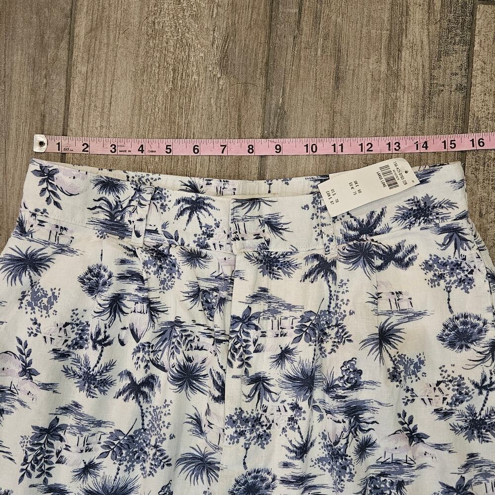 Abercrombie & Fitch Linen Blend Pants Women L Long NEW Blue White Print Wide Leg - Picture 2 of 14